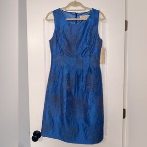 Lela Rose Textured Blue Metallic Midi Dress